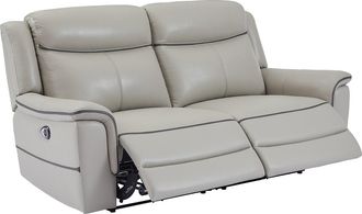 Vente-Unique Sof&aacute; de 3 plazas relax el&eacute;ctrico de cuero gris claro ADELIO