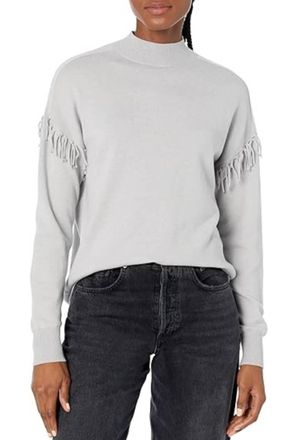 Elliott Lauren Fringe Mock Neck Sweater In Silver