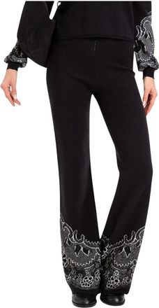Twinset Pantalone in maglia jacquard - Dames - Wijde Broeken - Zwart - L - Broeken