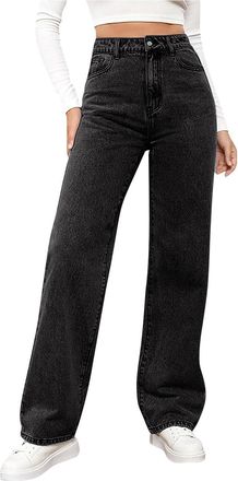 Generic Wide Leg Jeans for Women UK Elasticated High Waist Flare Denim Trousers Baggy Stretch Straight Leg Jeans Loosefit Y2K Slim Fit Boyfriend Denim Pants J