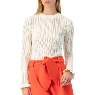 Ivonne Long Sleeve See-Through Knitted Blouse in Ivory at Nordstrom, Size 12