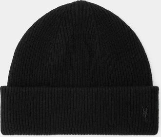 AllSaints Mens Wool Bailey Wool Ramskull Embroidered Beanie, Size: One Size