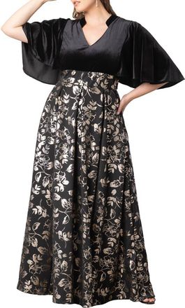Kiyonna Radiant Opulence Mixed Media Ballgown in Gilded Noir at Nordstrom, Size 0X