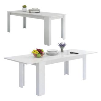 Dmora Mesa Extensible Dkofle, Consola Extensible Hasta 10 Plazas Consola Extensible 100% Made In Italy Cm 140/190x90h75 Alerce Blanco Brillo - Dmora