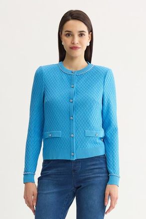 Ming Wang Raised Diamond Ribbed Knit Cardigan in Tranquil Blue at Nordstrom, Size X-Large