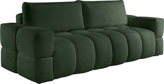 Vente-Unique Sof&aacute; cama 3 plazas en tela de boucl&eacute; verde ISSORO II