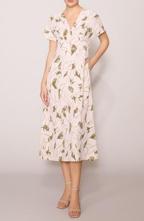 Melloday Floral V-Neck Midi Dress in Bone/green Floral at Nordstrom, Size X-Small