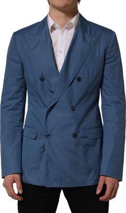 Dolce & Gabbana Blue Cotton Double Breasted Men Coat Blazer Clothing