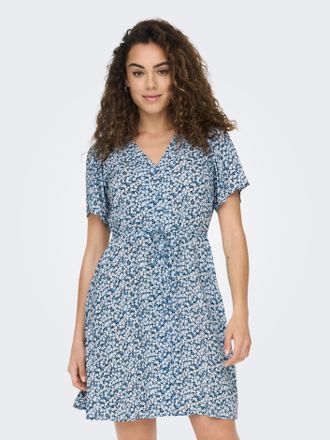 Only Minikleid ONLY ONLEVIDA S/S SHORT DRESS WVN NOOS, Damen, Gr. XS, N-Gr, blau (provincial blau aop:sadie flower), Web, Obermaterial: 100% Viskose, bedru