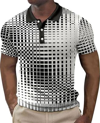 Generic Polo Shirts for Men UK Novelty Printed Golf Shirt Slim Button Up Short Sleeve Tshirts Outdoor Sport Tops Moisture Wicking Clothes, White, L