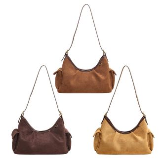 Generic Women Faux Suede Shoulder Bag W/Pendant Hobo Bag Handbag for Travel Work (Brown)