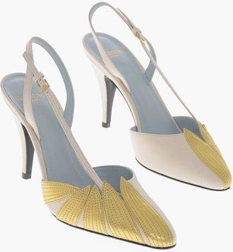 Valentino Lam&eacute; Leather Slingbacks LEAF with 9cm Cone Heel size 36,5