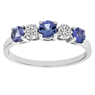 Diamant L'éternel Womens 9ct White Gold Tanzanite and Diamond Fancy Eternity Ring - Size O (Rings)