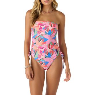 O'Neill Cabana Yucatan Floral Strapless Cinched Tie One-Piece Swimsuit in Multi Colored at Nordstrom, Size Small