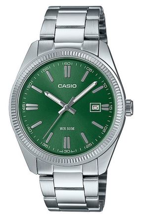 Casio MTP1302D-3AVT Bracelet Watch, 38.5mm in Silver at Nordstrom