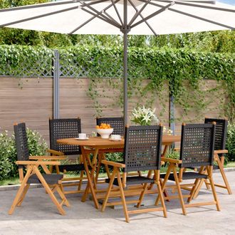 vidaXL Vidaxl - Sillas De Jard&iacute;n Reclinables 6 Uds Rat&aacute;n Pe Madera Maciza Negro