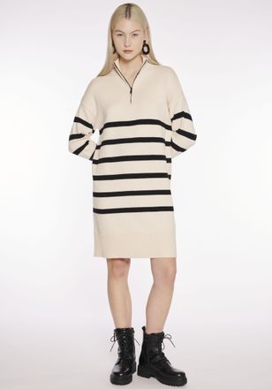 Hailys Strickkleid HAILYS SH V DR Ze44a, Damen, Gr. L (40), N-Gr, weiss (cream, schwarz stripe), Feinstrick, Obermaterial: 52% Viskose, 28% Polyester, 20% Po