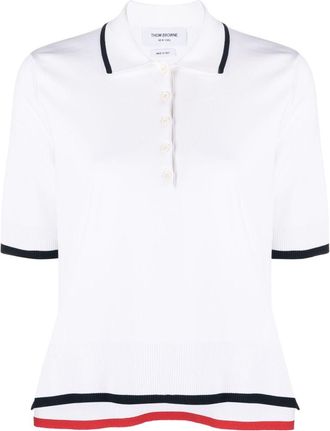 Thom Browne rib-stitch boxy polo shirt - women - Viscose/Polyamide/Polyester - 42 - White