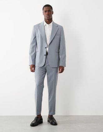 Asos Pantaloni da abito affusolati in 100% lana estiva blu