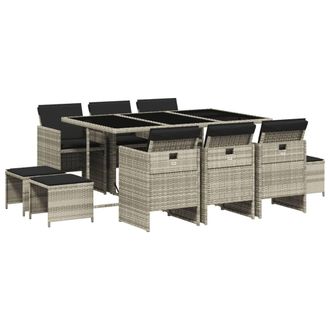 vidaXL Vidaxl - Set Pranzo Giardino 11pz Con Cuscini Grigio Chiaro Polyrattan