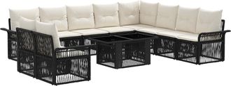 vidaXL Conjunto De Sof&aacute;s De Jard&iacute;n 11 Uds. Negro Y Blanco Crema Vidaxl