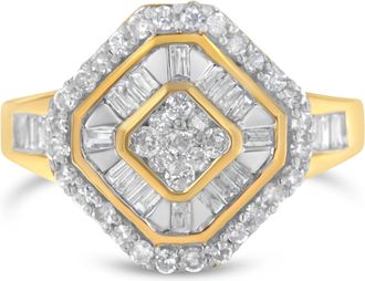 House of Brilliance 10K Yellow Gold Round and Baguette-Cut Diamond Cocktail Ring