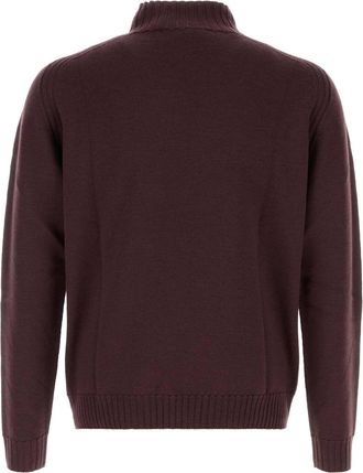 Vivienne Westwood Mens Aubergine Wool Fisherman Sweater Aw26darkmahogany Exterior: Maglie