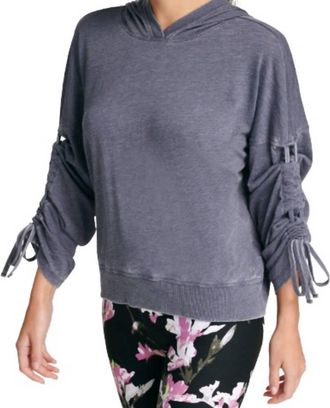DKNY Sport Relaxed Cinch-Sleeve Hoodie In Odyssey