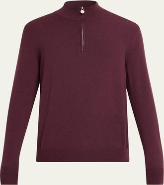 Kiton Mens 12gg Cashmere Mock Neck Quarter-Zip Sweater