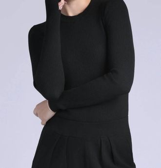 Minnie Rose Ribbed Long Sleeve Sweater In Black