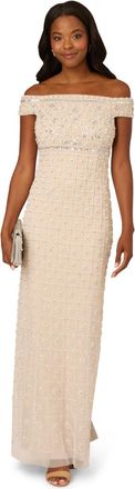 Adrianna Papell Womens Bead Pearl Column Dress - Ivory - Size 12 UK