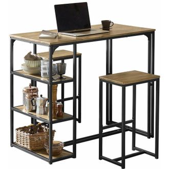 SoBuy Set De Mesa Alta De Bar Y 2 Taburetes De Estilo Industrial Juego De Barra Mesa Alta Para Balc&oacute;n, Cocina, Comedor Y Sala De Estar Ogt43-f Sobuy Es