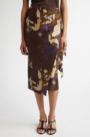 Max Mara Dritto Floral Shantung Silk Wrap Skirt in Coffee at Nordstrom, Size 12