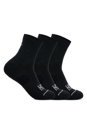 Hoka One One Run 3-Pack Quarter Socks in Black /Black /Black at Nordstrom, Size Large