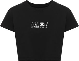 Maison Margiela Cropped Black Cotton T-Shirt With Numeric Logo