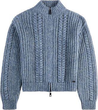 Fay Cardigan in maglia a trecce con zip - Blu