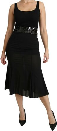 Dolce & Gabbana Black Mermaid High Waist Midi Silk Womens Skirt