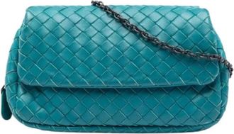 Bottega Veneta Pre-owned Woven Leather Crossbody Bag - Dames - Vintage Schoudertas - Blauw - ONE Size - Leer - Vintage