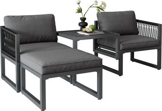 STILVORA Conjunto De Jard&iacute;n De 4 Plazas En Metal Y Tela Con 2 Sillones, 2 Taburetes Y Cojines Gruesos, Gris