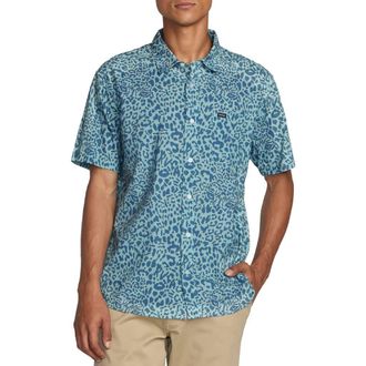 Rvca Anytime Short Sleeve Button-Up Shirt in Blue Haze at Nordstrom, Size Xx-Large