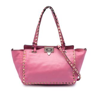 Valentino Pre-owned Valentino Small Leather Rockstud Trapeze Satchel Ladies DFSGQYWR34BBPE1Y