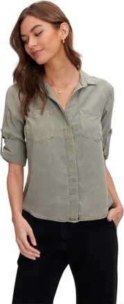 Bella Dahl Dames-shirt met split aan de achterkant, relaxte pasvorm en 3/4-mouwen (Leger Groen)