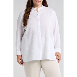 Eileen Fisher Mandarin Collar Textured Organic Cotton Tunic in White at Nordstrom Rack, Size 3X