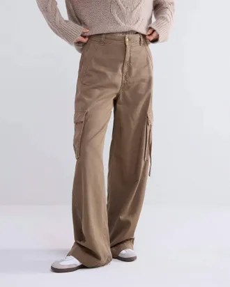 Summum Cargo Wide Leg Calvary Pants In Olive