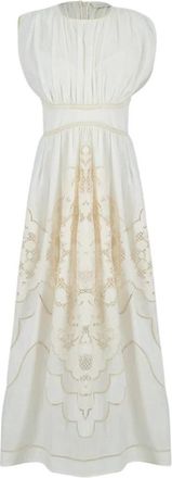 Zimmermann Daylight Waisted Dress - Dames - Maxi kleedjes - Beige - M - Linnen - Kleedjes