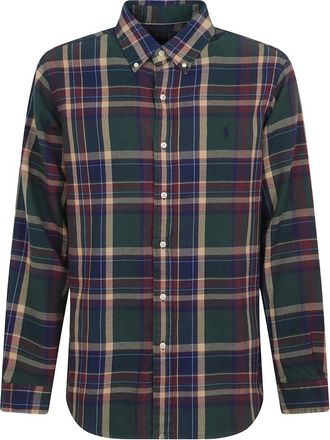 Ralph Lauren Gestreken Flanellen Overhemd - Heren - Casual Overhemden - Groen - S - Katoen - Overhemden