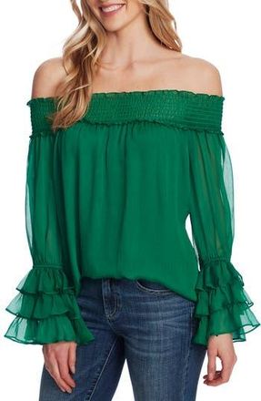 CeCe by Cynthia Steffe Off the Shoulder Ruffle Cuff Blouse in Green at Nordstrom Rack, Size Small