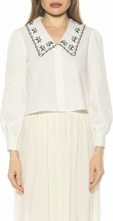 Alexia Admor Issey Embroidered Collar Button-Up Shirt in Ivory at Nordstrom Rack, Size X-Small