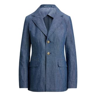 Ralph Lauren Blazers, female, Blue, Size: 2XS Single-Breasted Chambray Blazer