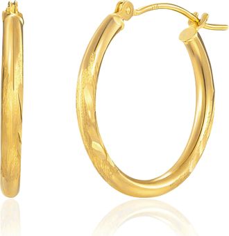MAX + STONE 14k Yellow Gold Diamond Cut & Satin Finish Round Hoop Earrings 20MM to 30MM